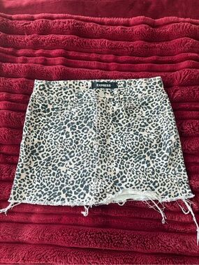 Express Leopard Print Mini Skirt in Black and Cream